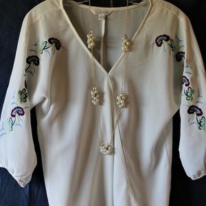 Charming Charlie White/Floral Embroidery Blouse